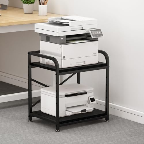 2 Tier Large Printer Stand, 20 x 20 Inches Printer Table with Storage Shelf, Rolling Printer Cart with Wheels for Home Office, Scanner Fax (Black) - color: Black