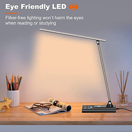 AFROG 5th Gen Multifunctional LED Desk Lamp with 10W Fast Wireless Charger, USB Charging Port,1800Lux Super Bright,5 Lighting Mode,7 Brightness, Touch Control, Auto Timer, 15W Office Table Lamp - color: Brown 5.0 Pro