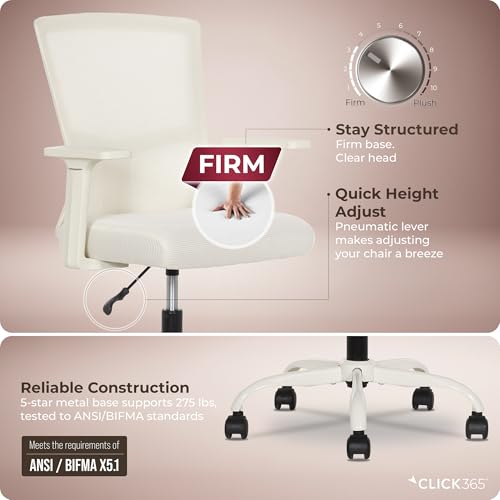 Click365 Ergonomic Office Chair with Lumbar Support, Mid-Back Mesh Chair - color: M120/Cream