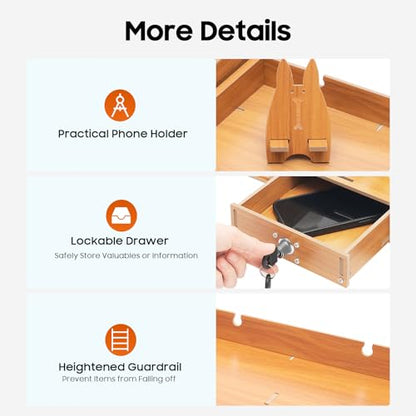 Wood Computer Monitor Stand, Computer Rack with Adjustable Desktop Storage Organizer and Drawer, Tabletop Monitor Stand for Computer Printer Cellphone