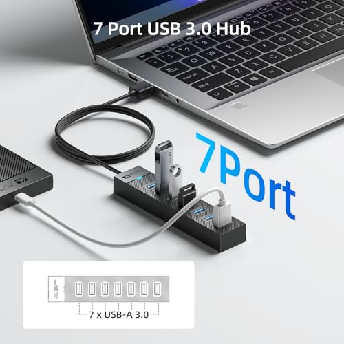 SAN Zang 7-Port USB 3.0 Hub: High-Speed 5Gbps USB Splitter & Extender with 3.3ft Cable, Multi-Port Data Hub for Laptop, PC, Mac, HDD, Flash Drive (Plug & Play, Wide Compatible) - size: 3.3FT