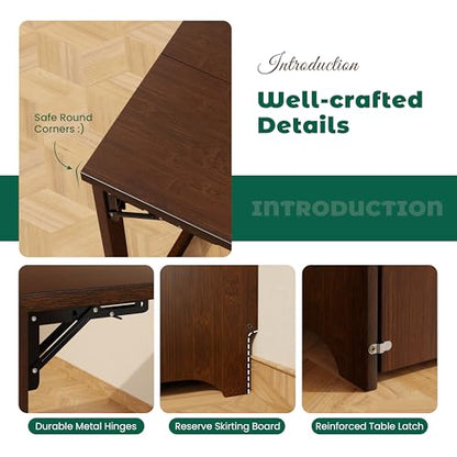 HDDFER Bamboo Folding Desk for Small Spaces,Hidden Desk with Storage Shelf, Foldable Computer Desk for Bedroom Home Office, Mid Century Modern Fold Out Table Writing Table, Walnut - color: Walnut