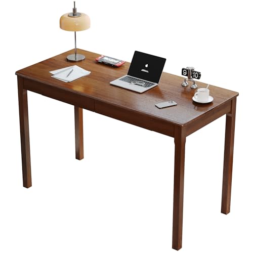 Solid Wood Desk with Drawers - 47 x 22 Inch Vintage Desks, Mid Century Modern Desks, Rubber Wood Study Table, Writing Desk with Drawers for Bedroom|Any Spaces - Walnut Color - color: Walnut, size: 47.2 in W x 21.7 in D