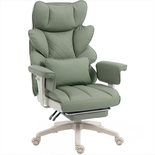 Dowinx Big and Tall Office Chair with Pocket Spring Cushion,High Back Computer Gaming Chairs with Adjustable Armrests,Executive Desk Chairs with Lumbar Support and Footrest,PU-Green - color: Green
