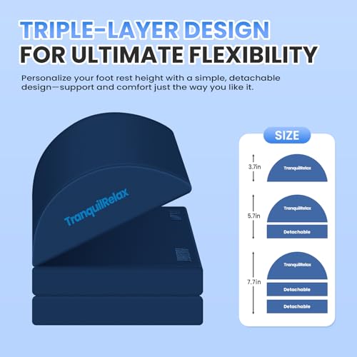 TranquilRelax Foot Rest Under Desk, 3-Height Adjustable Foot Stool, Blue - color: Blue, size: X-Large