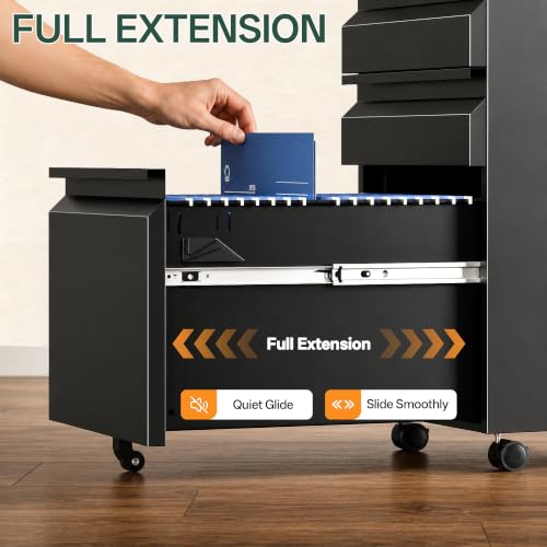 3 Drawer Mobile File Cabinet with Lock, Fully Assembled - color: Black