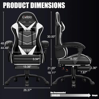 Czlolo Gaming Chair with Footrest Racing Style Lumbar Support Massager Video Game Chair with Metal Legs, High Back Reclining Gamer Chair with Headrest, 360° Swivel Office Computer Desk Chair (White) - color: White