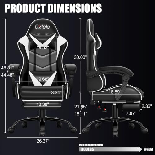 Czlolo Gaming Chair with Footrest Racing Style Lumbar Support Massager Video Game Chair with Metal Legs, High Back Reclining Gamer Chair with Headrest, 360° Swivel Office Computer Desk Chair (White) - color: White