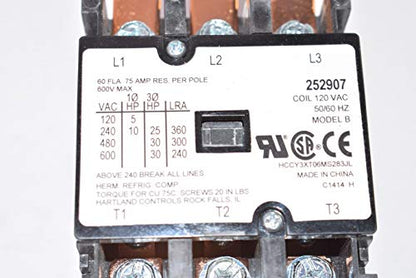 Miller 252907 Contactor, Def Prp 60A 3P 120Vac Coil w/Cover