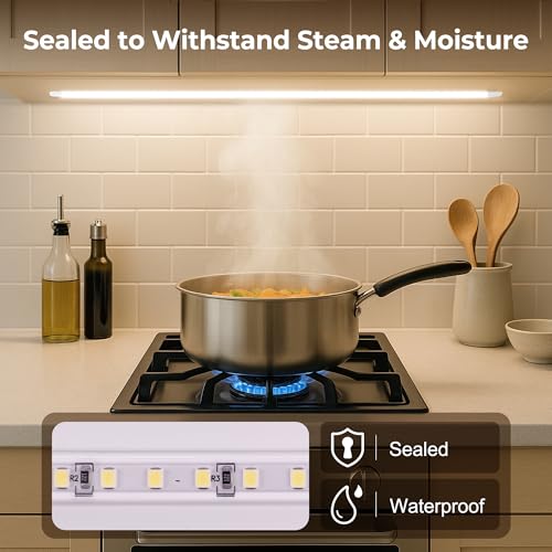 cambk 96inch Hardwired Under Cabinet Lighting for Kitchen, 6000K White Wired Undercounter Waterproof Led Strip Lights, Luces para Cocina Bajo Gabinete Under Shelf Lights - size: 96in