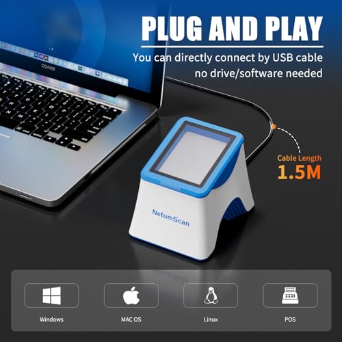 NetumScan Desktop Barcode Scanner, Omnidirectional QR Reader for Retail
