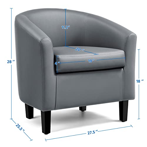 Topeakmart Faux Leather Club Chair, Modern Accent Chair, Gray | PU Leather Barrel Chairs, U-shaped Backrest, Foam Seat, 18" Seat Height, Solid Wood Legs - color: Grey, size: Set of 1