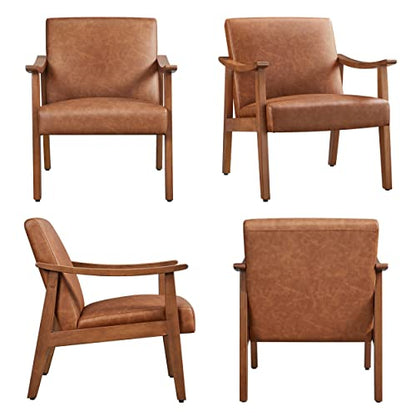 Yaheetech Accent Chairs Set of 2, Mid-Century Armchairs, Light Brown - color: Light Brown