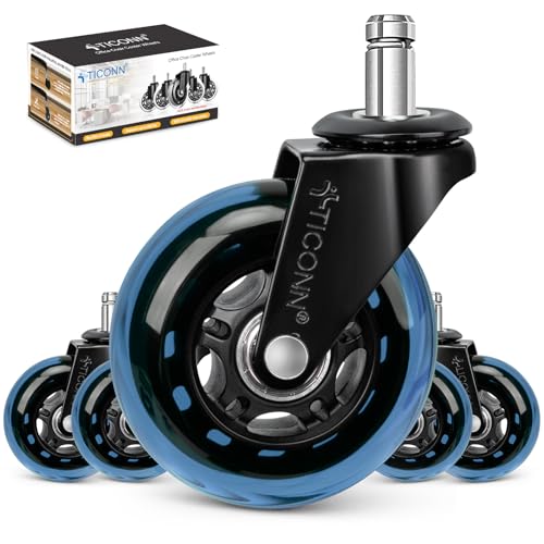 TICONN Office Chair Caster Wheels Set of 5 for Tile, Hardwood Floors and Carpets, Universal Fit for Most Chairs (Blue) - style: Blue