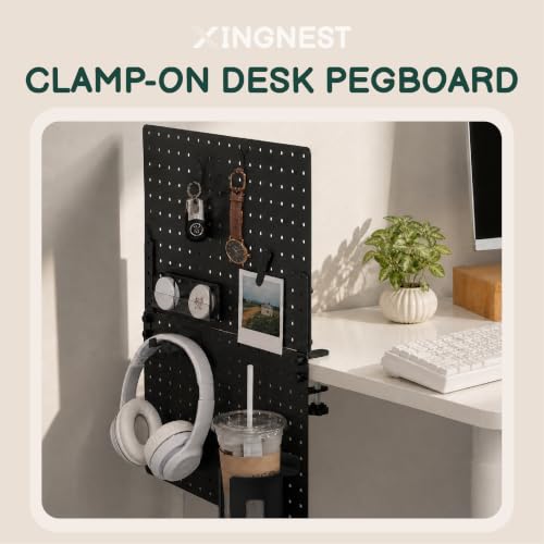 Clamp On Desk Pegboard 32" x 12" with Accessories Black | No Drill Metal Desktop Organizer & Privacy Panel, Vertical Storage Divider for Home Office and Gaming Setup