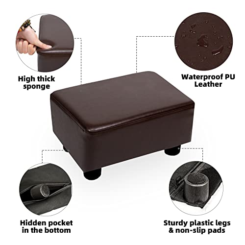 CAROLMADE Small Foot Stool Ottoman Footstool with Legs Under Desk Footrest for Living Room Bedroom and Office, Dark Brown - color: Pu Brown, size: 11"d X 15.4"w X 8.3"h