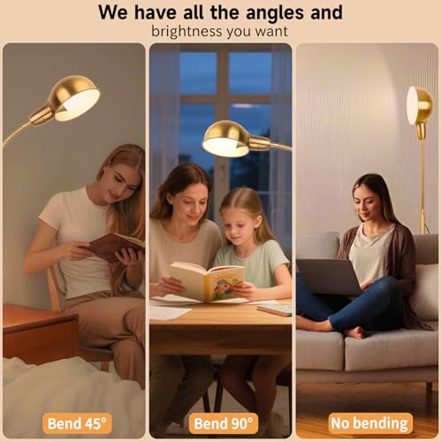 Ruiever Gold Floor Lamp with Flexible Gooseneck and Rotatable Shade，Standing Lamp Include Dimmer LED Bulb，Ideal Tall Lamp with Dimmer and Timer Switch for Reading,Bedside and Living Room (Gold) - color: Gold