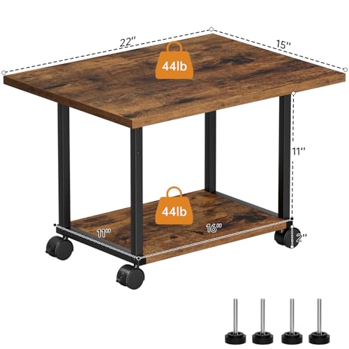 Asgolion Printer Table, 2-Tier Under Desk Printer Stand, Printer Cart | Printer Stand with Wheels, Printer Shelf for Small Spaces, Printer Cart for Home Office, Rustic Brown - color: Rustic Brown, size: Standard without Charger