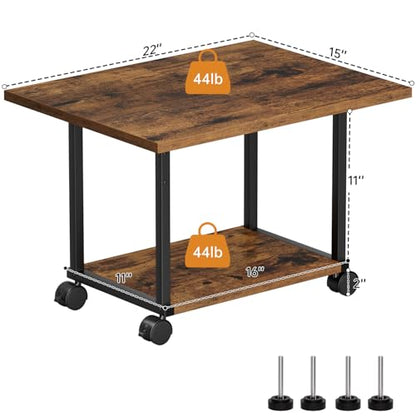 Asgolion Printer Table, 2-Tier Under Desk Printer Stand, Printer Cart - color: Rustic Brown, size: Standard without Charger