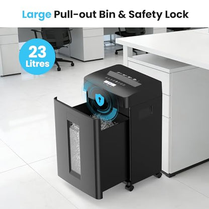 Locksworth 16-Sheet Cross Cut Paper Shredder, 6 Gallon Heavy Duty Commercial Shredder for Home Office, P-4 High Security Shredders for Paper/CD/Credit Card/Staple/Clip, 60 Mins Continuous Running | P-4 High Security Shredder, Suitable for CD/Credit Card/S