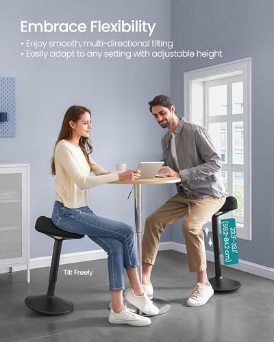 SONGMICS Ergonomic Wobble Stool, Height Adjustable Swivel Balance Chair - color: Ink Black (Fabric Upholstery), size: 14.2"D x 14.4"W