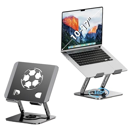 Laptop Stand for Desk, Adjustable Metal Foldable Laptop Riser with 360° Rotation & Football Vent Pattern, Ergonomic Computer Notebook Holder for MacBook Air Pro, Dell XPS, HP 10-17.3", Gray - color: Gray, size: Soccer Cutout - Gray