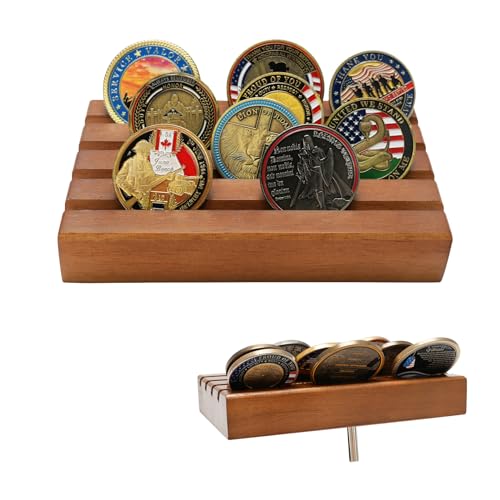 ASmileIndeep Military Challenge Coins Display Holder Solid Wood,Challenge Coin Stand , 4 Row Military Coin Holder Rack for Desk,Challenge Coin Display Case (Small Rectangular Walnut Finish) - color: Walnut, size: Small