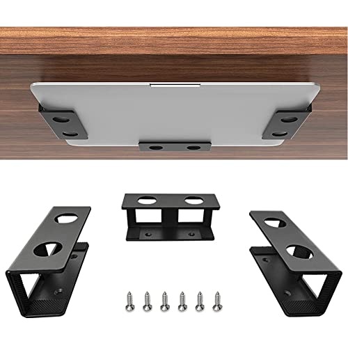 IFCASE Under Desk Laptop Mount, Metal Under Desk Shelf Holder for Laptop, Mac mini, MacBook, Keyboard with Anti-Scratch Silicone (Black) - color: Black