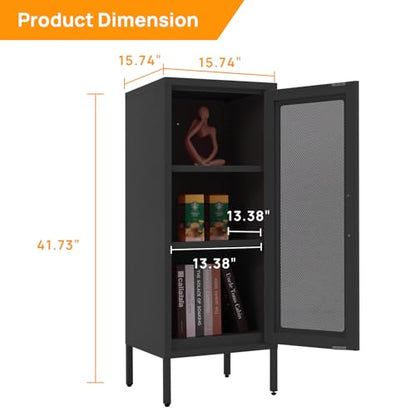 Slim Metal Storage Cabinet with Mesh Doors - 42'' Tall Narrow Organizer Tower, Compact Freestanding Cabinet, Versatile Utility Storage for Home, Office, Kitchen, Living Room, Durable and Modern Design | 42" Tall Narrow Cabinet, Adjustable Shelves, Steel O