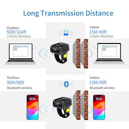 Portable Ring Bluetooth Barcode Scanner Wireless 2.4Ghz &USB Wired 3 in 1 Connection Windows.Mac OS.Android.Portable Wearable Mini Finger Bar Code scanners - color: SL