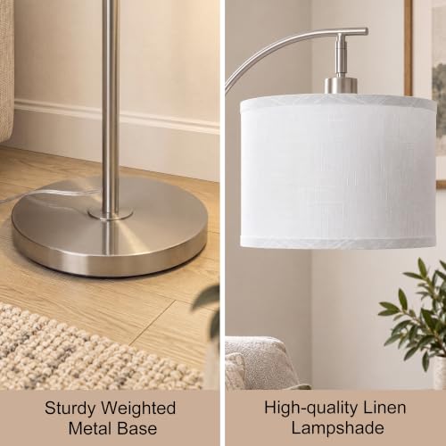 Brushed Nickel Arc Floor Lamp Adjustable Height 55-63in 3 Color 9W LED Bulb - color: Silver+White Shade-Arc