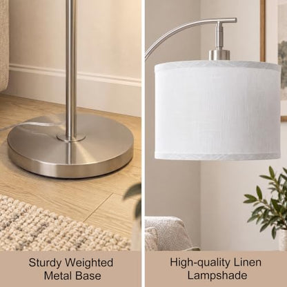 Brushed Nickel Arc Floor Lamp Adjustable Height 55-63in 3 Color 9W LED Bulb - color: Silver+White Shade-Arc
