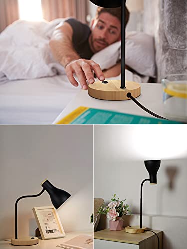LALISU Metal Desk Lamp Table Lamp Reading Lights Arc Desk Lamps Wood Base - color: Wood Base+Black