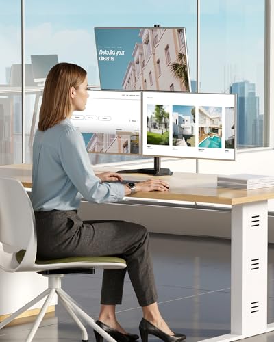 monTEK Freestanding Triple Monitor Stand for 17-32" Screens, 22 lbs Each | Solid V-shaped base, three-screen full-motion arms, height adjustment, tilt, swivel, rotation and VESA 75/100 - size: Triple Monitor