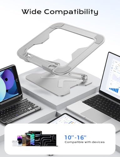 JCZT Adjustable Laptop Stand for Desk, Metal Foldable Laptop Riser, White | Ergonomic Portable Laptop Stand, Ventilated Cooling Computer Notebook Holder for MacBook Air Pro, All 10-16'' Laptops - color: White