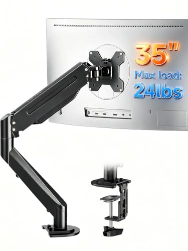Suptek Single Monitor Arm Fully Adjustable for 17-34-35 Inch Screens | VESA Monitor Mount with Quick Install, Computer Monitor Stand for 32” Monitors, Desk Monitor Mount Holds 24lbs, VESA 75/100mm - color: Black, size: 17"-35"