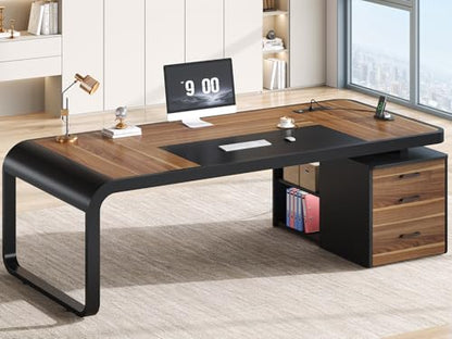 Itaar 70.9" Executive Desk, Large Computer Desk with Drawers and Lateral File Cabinet, Office Desk with Removable Shelves, Business Furniture Desk Workstation for Home Office, Walnut - color: Walnut