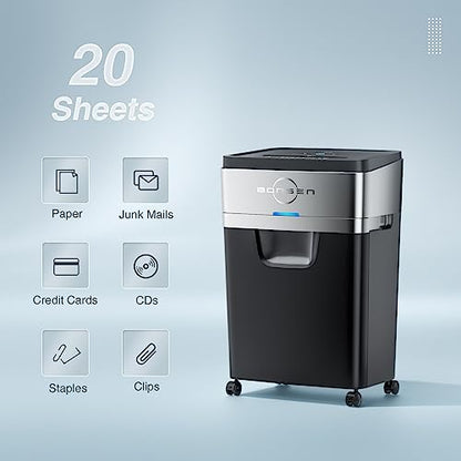 BONSEN 20-Sheet Cross-Cut P-4 High Security Heavy Duty Paper Shredder
