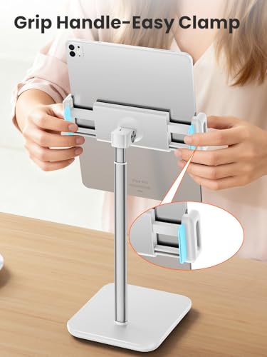 tounee Height Adjustable Tablet Stand, 3.5lb (1.6kg) Max Support, Up to 18" Tall, Slim Portable Monitors Stand Compatible with iPad Pro 12.9, Surface Pro, All 4.7"-15.6" Devices-White - color: White