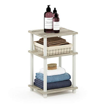 Furinno JUST Side Table, 3-Tier End Table, Open Shelves Night Stand, Bedside Table, Toolless Assembly, for Living Room, Bedroom, Bathroom, Sonoma Oak - color: Sonoma Oak/White, size: 3-Tier, Round Pole, style: 1-Pack