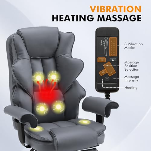 HOMREST Heated Massage Executive Office Chair with Foot Rest,Slate Grey - color: Slate Gray‌