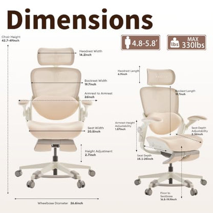 MUSSO E80 Muse Petite Ergonomic Office Chair for Women & Small Frames Beige - color: Beige
