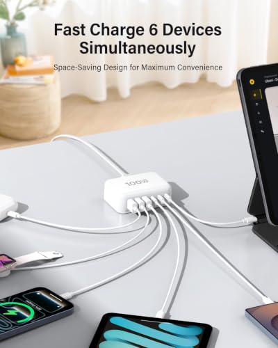 USB Fast Charger Block 50% Smaller 100W Max 6-Port GaN USB Charging Station - color: A-White, size: 100W