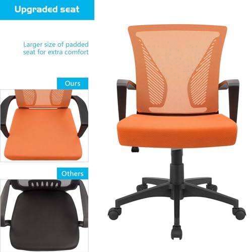Furmax Office Chair Ergonomic Computer Desk Mesh Chair Mid Back Swivel Lumbar Support with Armrest (2, Orange) - color: Orange