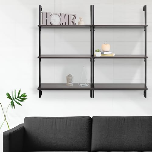 happimess Madera 3-Shelf Wall Mounted Bookcase 40.55", Brown/Black - color: Brown, size: 3-Tier 40.55"