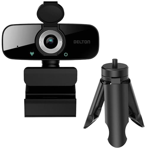 Delton C24 USB Webcam with Microphone, HD 1080p Wired Webcam, 2 Megapixels, Wide Field of View, Auto Focus, Noise Canceling Mic, USB Computer Camera Compatible with Computer/Laptop/iMac - Black