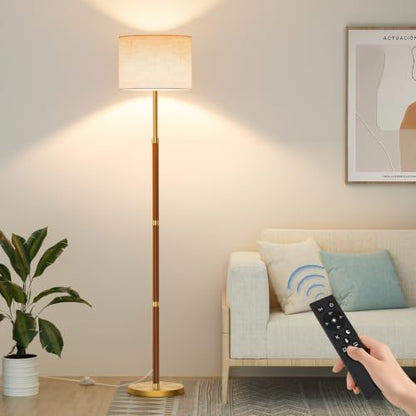 SIBRILLE 62" Mid Century Modern Wood Floor Lamp with Remote & Foot Switch