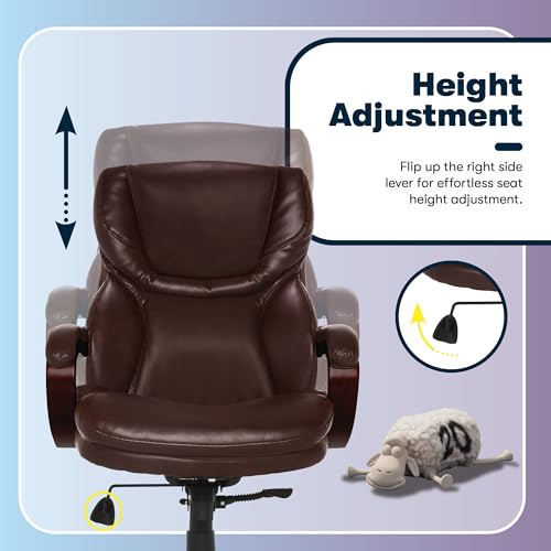 Serta Big & Tall Executive Office Chair with Lumbar Support, Leather Chair | Conway, Ergonomic 350lb Capacity Computer Chair, High Back Home Desk Gaming Chair, Adjustable Height & Tilt, Chestnut Brown - color: Chestnut Brown