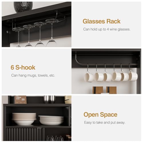 Fluted Buffet Cabinet with Storage, Modern Coffee Bar Cabinet, Black - color: Black, size: Coffee Bar - 15.6"D x 47.2"W x 49.6"H