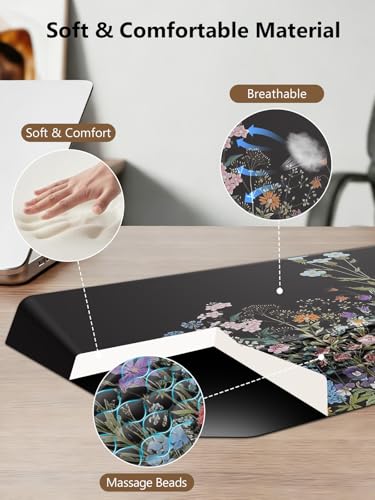 2-in-1 Ergonomic Keyboard Stand with Wrist Rest, Flower - color: Black Flower